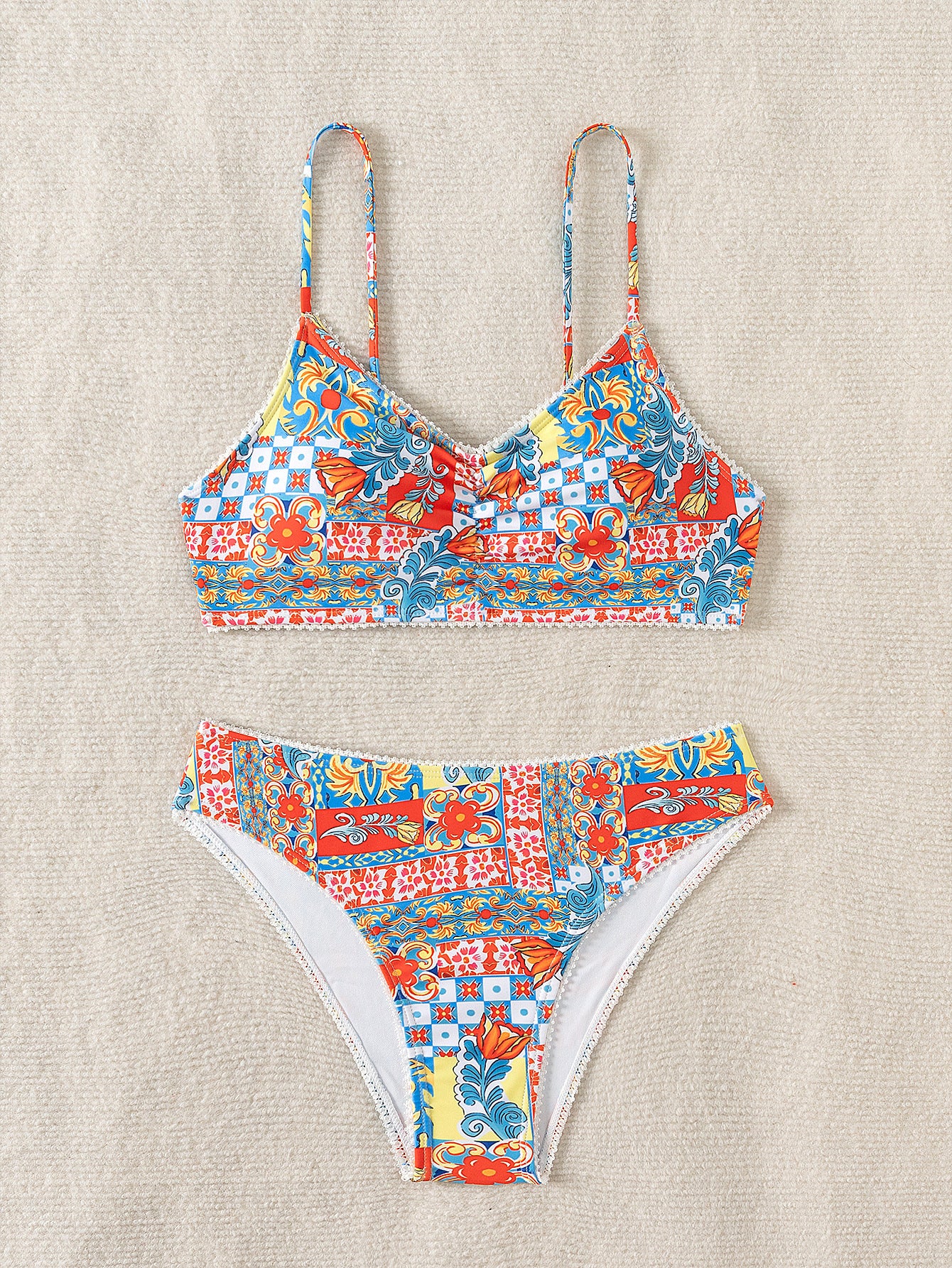 Patchwork Bikini - High-Waisted Bohemian Print - Fashions Envy