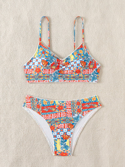 Patchwork Bikini - High-Waisted Bohemian Print - Fashions Envy