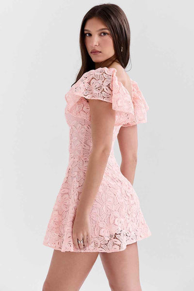 Pink V-Neck Mini Dress - A-Line High Waist Sleeveless