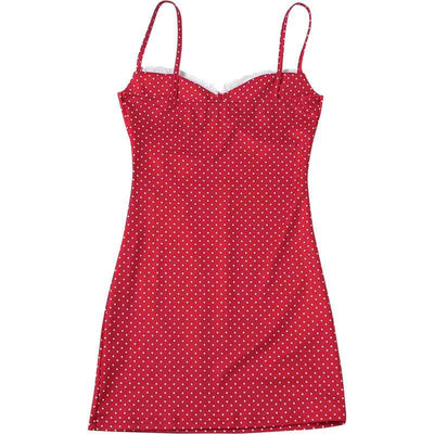Polka Dot Mini Dress - Sweetheart Neckline Bodycon Red