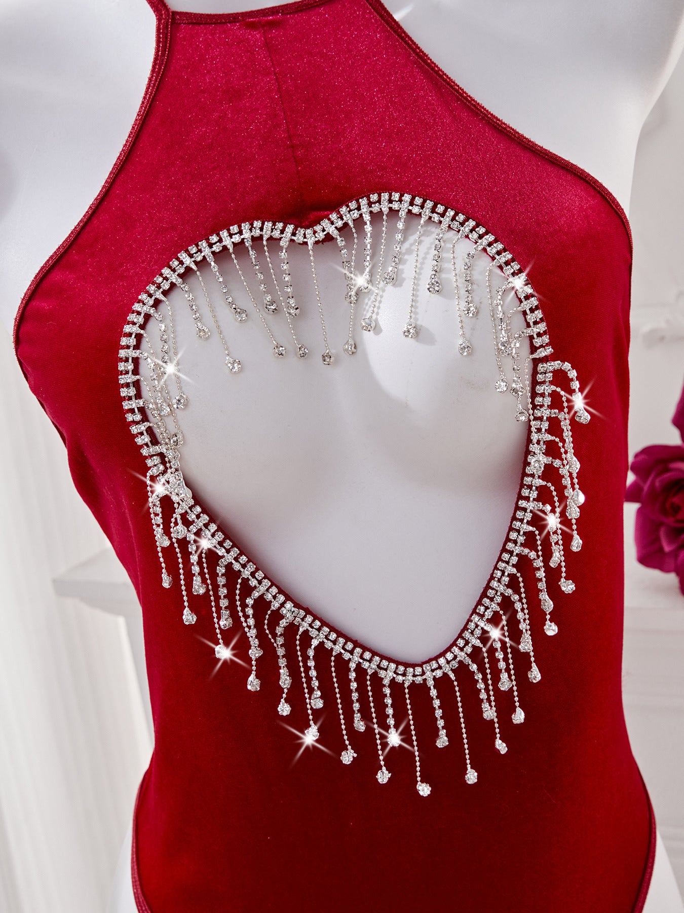 Velvet Bodysuit Lingerie - Halter Neck Cutout Style - Fashions Envy