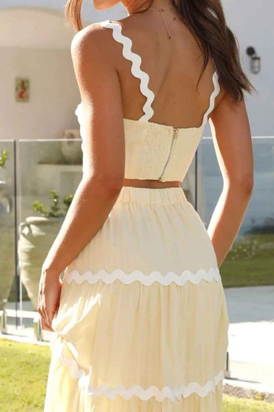 Pastel Yellow Cami and Maxi Skirt Set - Contrast Trim