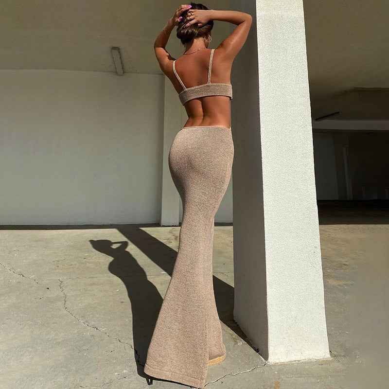 Cut Out Backless Knit Maxi Dress - Bodycon Vacation Style