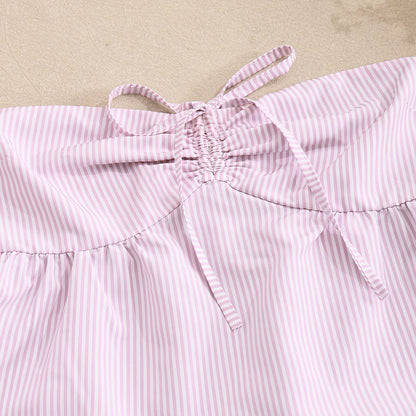 Striped Tube Top and Shorts Set - Pink Strapless Outfit