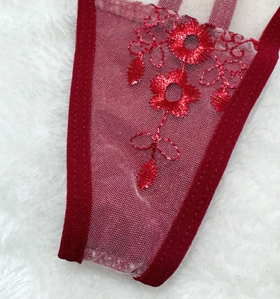 Floral Embroidery Mesh Lingerie Set - Sheer Patchwork - Fashions Envy