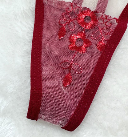 Floral Embroidery Mesh Lingerie Set - Sheer Patchwork - Fashions Envy