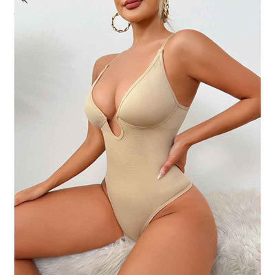 Deep V-Neck Thong Bodysuit - Tummy Control Shapewear