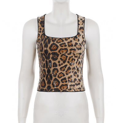 Leopard Print Cami - Party Glitter Square Neck