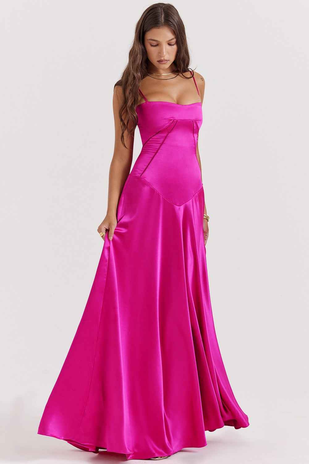Corset Back Maxi Dress - Spaghetti Strap Slim Fit Camisole Gown