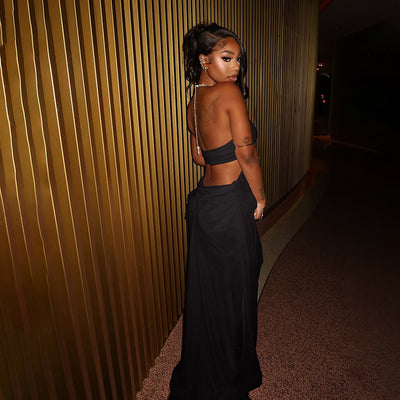 Sleeveless Cut-out Maxi Dress - Mesh Sheer Low-Cut Halter