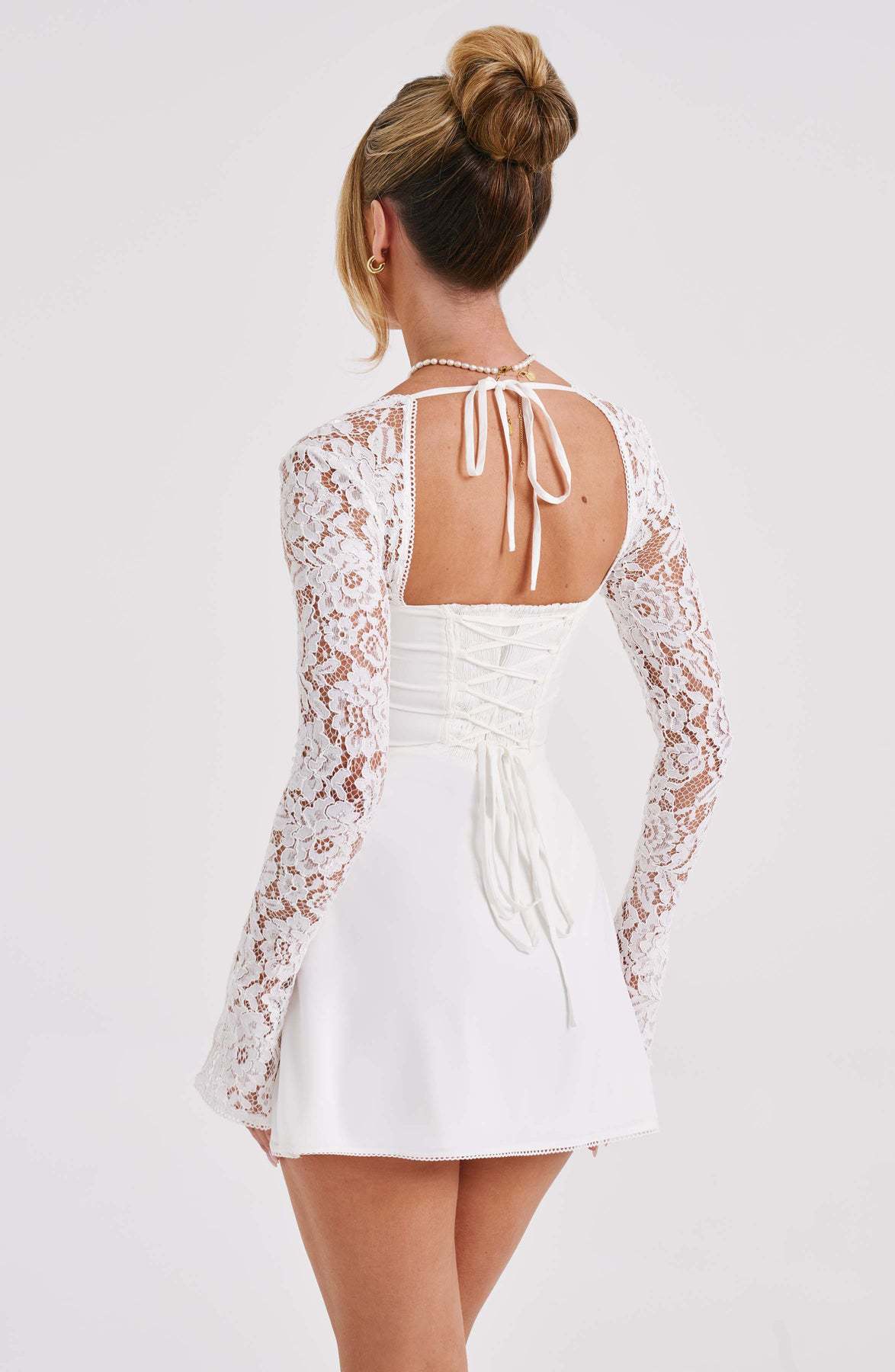 Lace Mini Dress - Long Sleeve Backless Party Dress