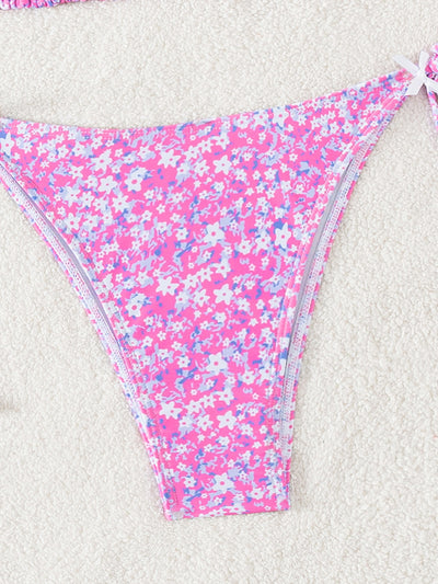 Floral Triangle Bikini - Lace Up Front Tie Bottoms Set