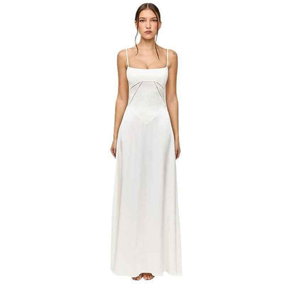 Corset Back Maxi Dress - Spaghetti Strap Slim Fit Camisole Gown
