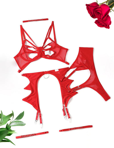 Mesh Lingerie Set - 3 Piece Body Shaping Underwire - Fashions Envy