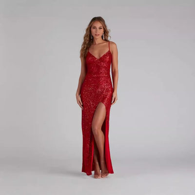 Strapless Evening Dress - Sequin V-Neck Gown - Fashions Envy