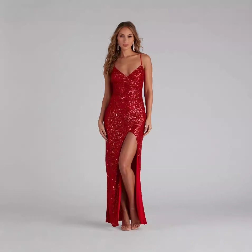 Strapless Evening Dress - Sequin V-Neck Gown - Fashions Envy