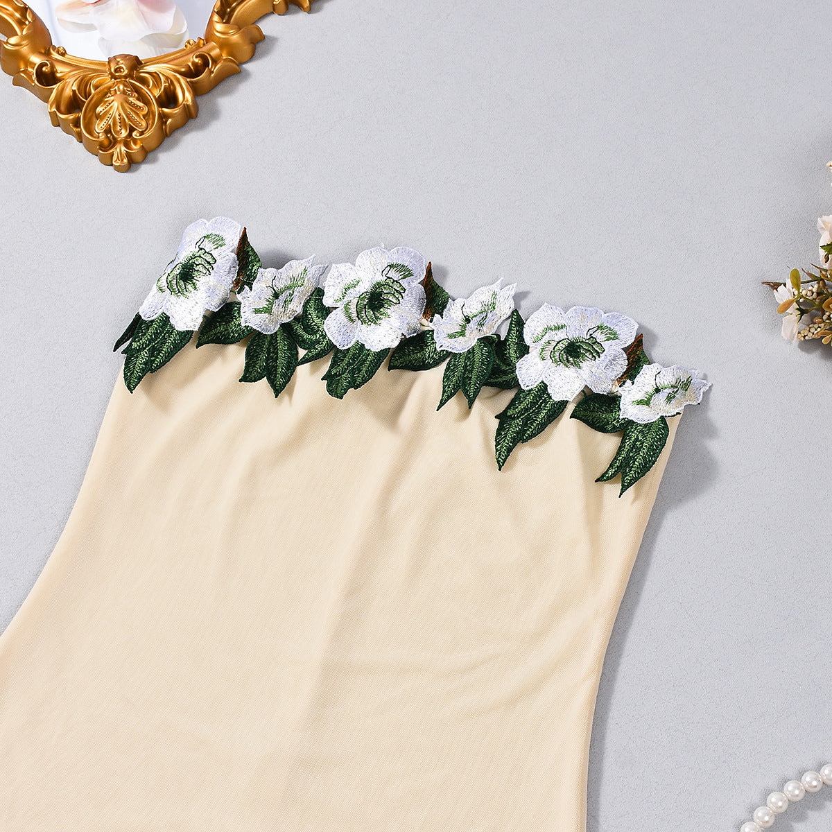 Strapless Backless Maxi Dress - 3D Floral Detail - Fashions Envy