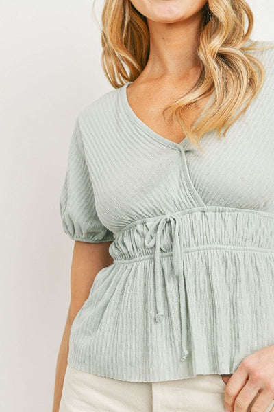 Front Tie Cut Edge Top - Fashions Envy