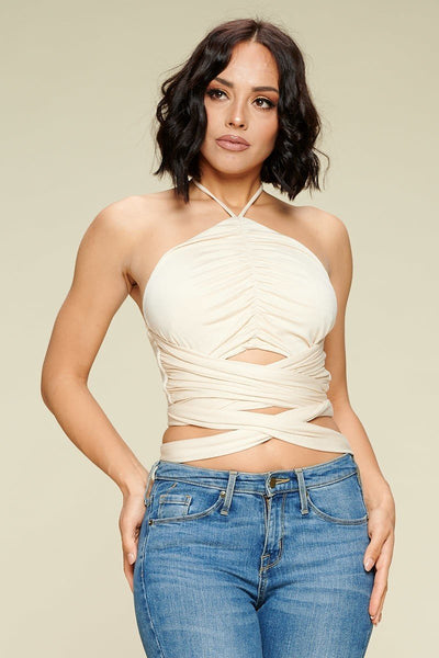 Body Wrap Cropped Halter Top