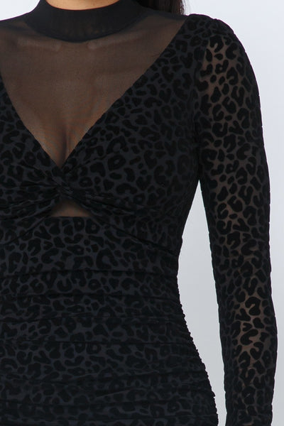 Animal Print Long Sleeve Mock Neck Mini Dress - Fashions Envy