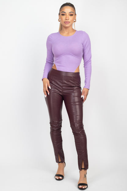 High Leg Underwire Lavender Long Sleeve Bodysuit