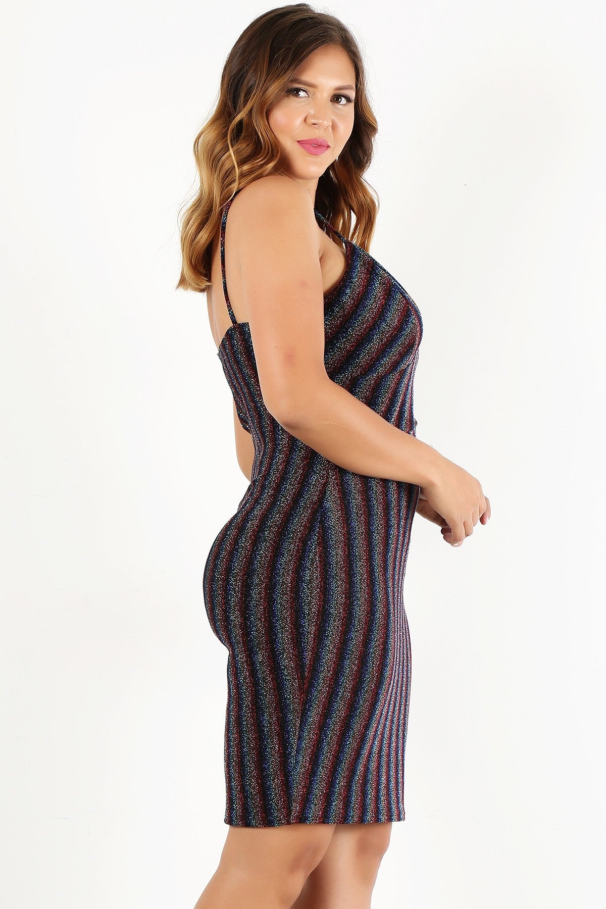 Plus Size Rainbow Striped Sleeveless Short Dress