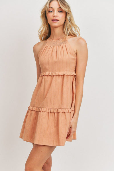 Textured Woven Fabric with Tiered Sleeveless Mini Dress