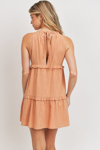 Textured Woven Fabric with Tiered Sleeveless Mini Dress