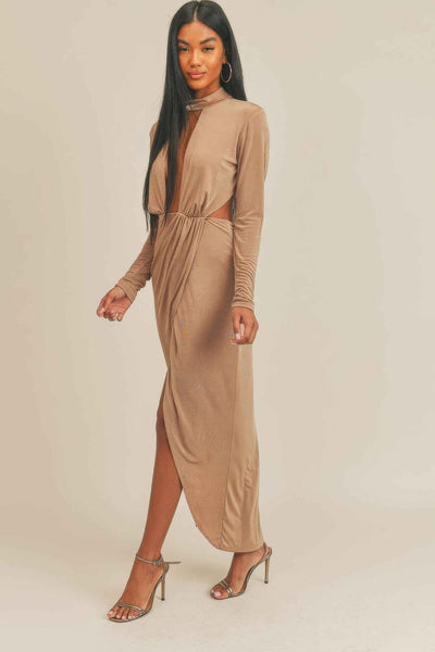 Pecan Brown Open Front Midi Dress