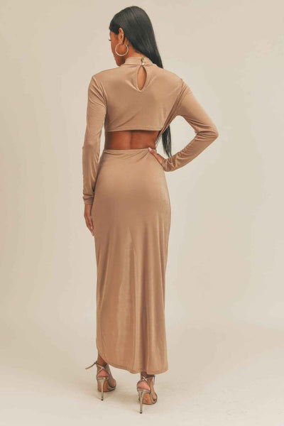 Pecan Brown Open Front Midi Dress
