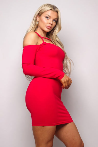 Long Sleeve Cuff Front Strap Mini Dress - Fashions Envy