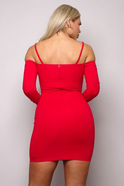 Long Sleeve Cuff Front Strap Mini Dress - Fashions Envy