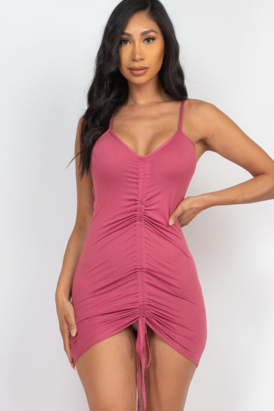 Adjustable Ruched Front Detail Mini Dress - Fashions Envy