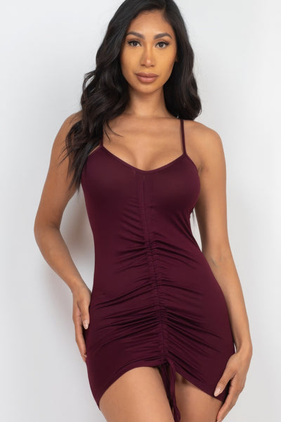 Adjustable Ruched Front Detail Mini Dress - Fashions Envy