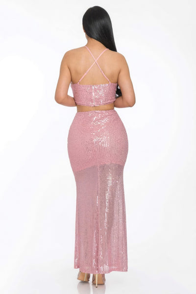 Criss-cross Back Sequin Maxi Dress - Fashions Envy