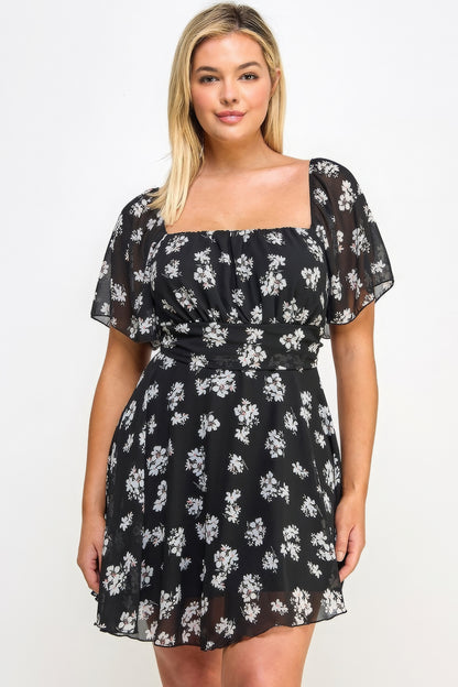 Plus Size Floral Chiffon Dress