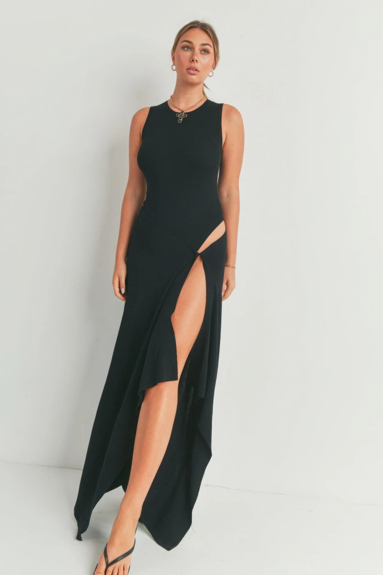 Solid Color Maxi Dress with Side Slit