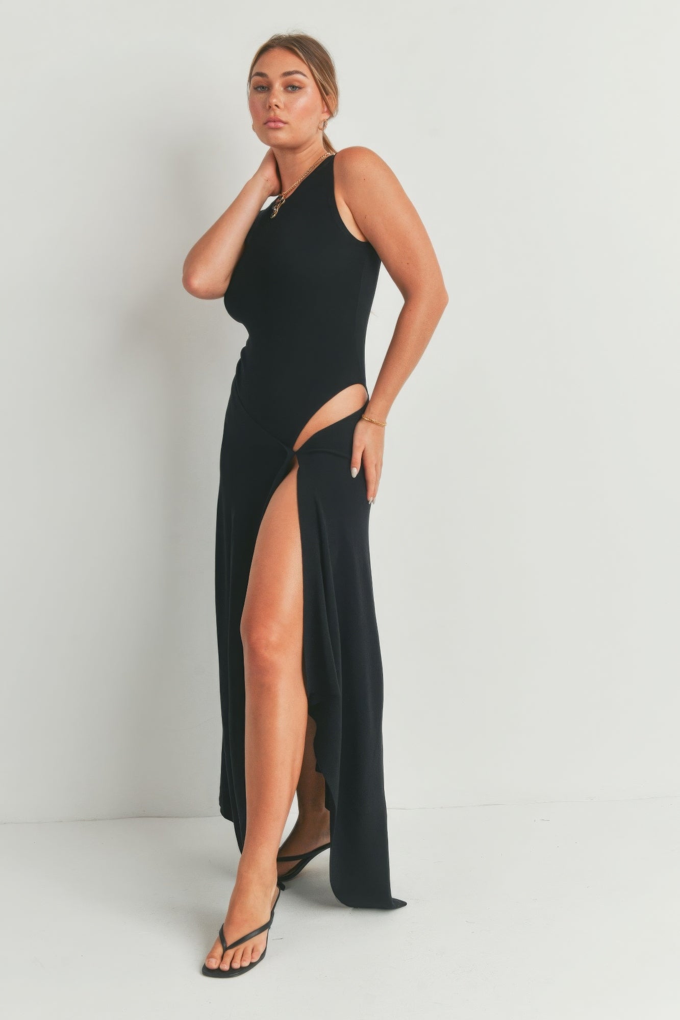 Solid Color Maxi Dress with Side Slit