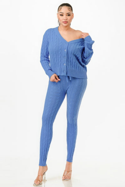 Cable Knit Sweater Cardigan Set