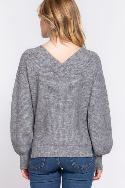 Long Sleeve Double V-neck Sweater