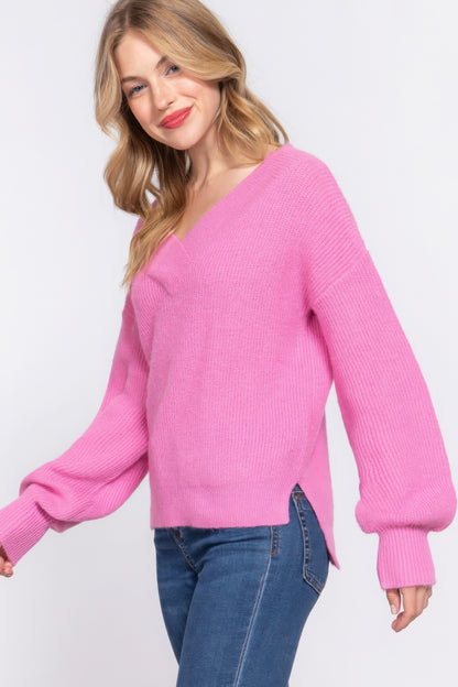 Long Sleeve Double V-neck Sweater