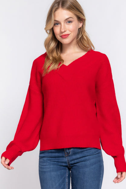 Long Sleeve Double V-neck Sweater