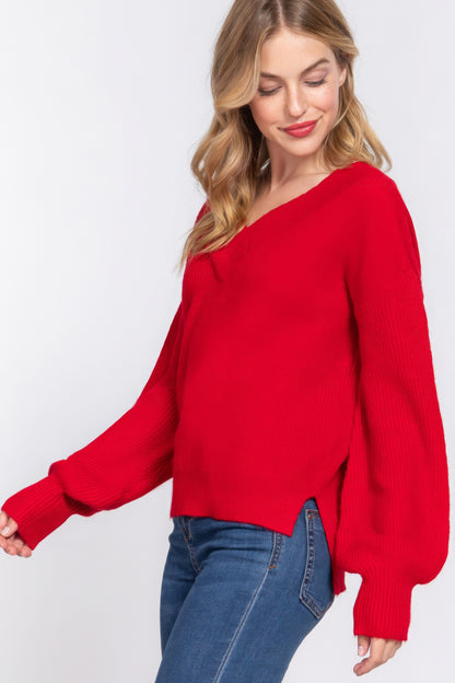 Long Sleeve Double V-neck Sweater