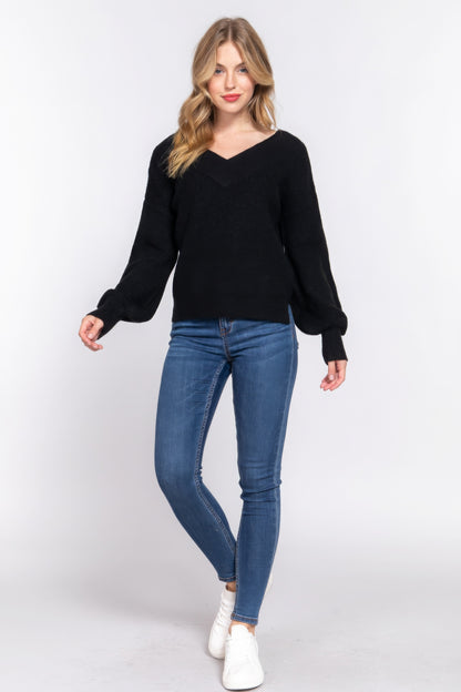 Long Sleeve Double V-neck Sweater