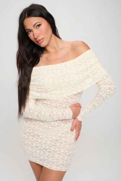 Off Shoulder Lace Bodycon Mini Dress