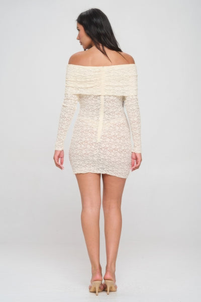 Off Shoulder Lace Bodycon Mini Dress
