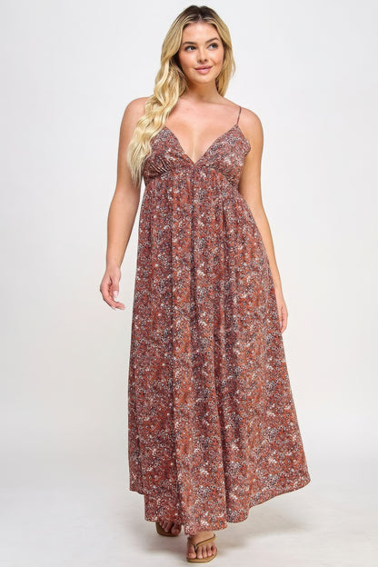 Plus Size Floral Maxi Dress With Tie Back