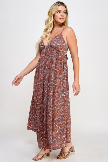 Plus Size Floral Maxi Dress With Tie Back