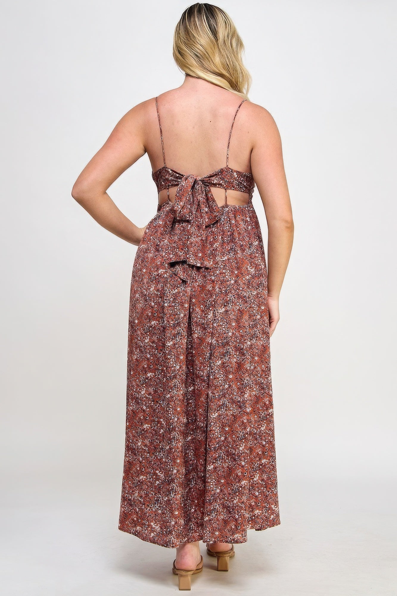 Plus Size Floral Maxi Dress With Tie Back