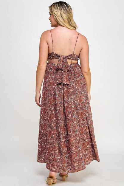 Plus Size Floral Maxi Dress With Tie Back